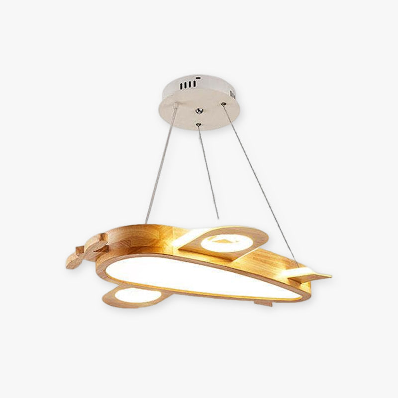 Kids Room Pendant Light Natural Wood Airplane