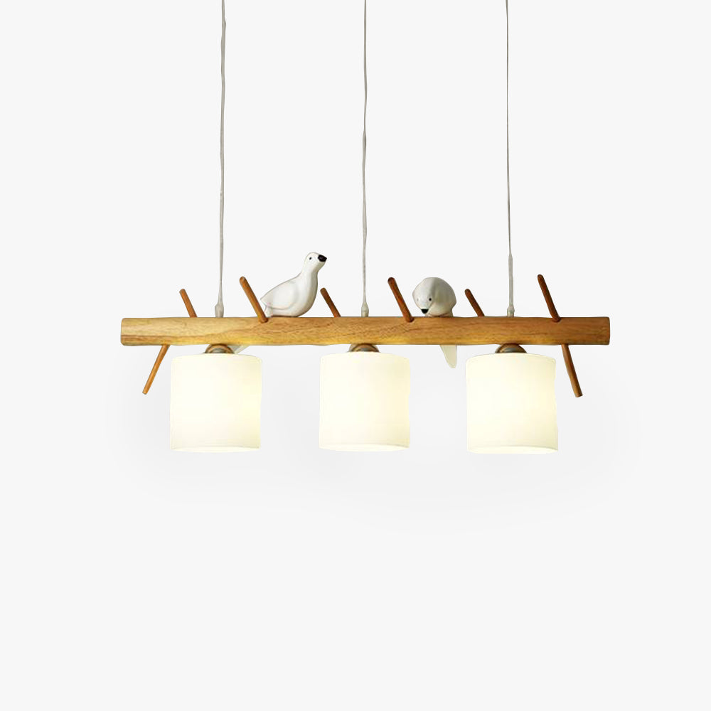 Dual Heads Wooden Bird Pendant Light With Soft Glow
