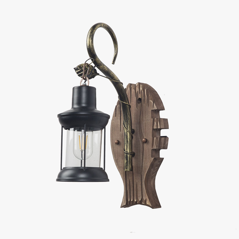 Wood And Metal Vintage Wall Lamp Fish Shape For Bedroom