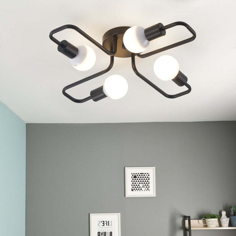 Industrial Modern Vintage Flush Mount Black Ceiling Light