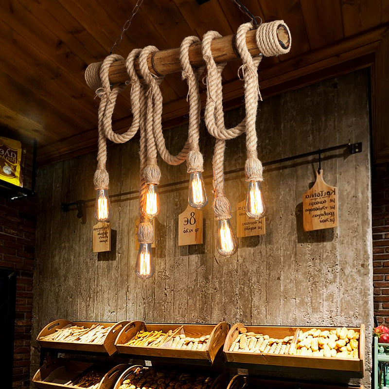 Cozy Living Room Pendant Light in Vintage Wood and Rope