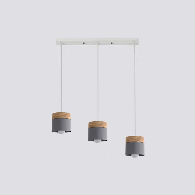 Metal And Wood Warm Glow Can Shape Pendant Light