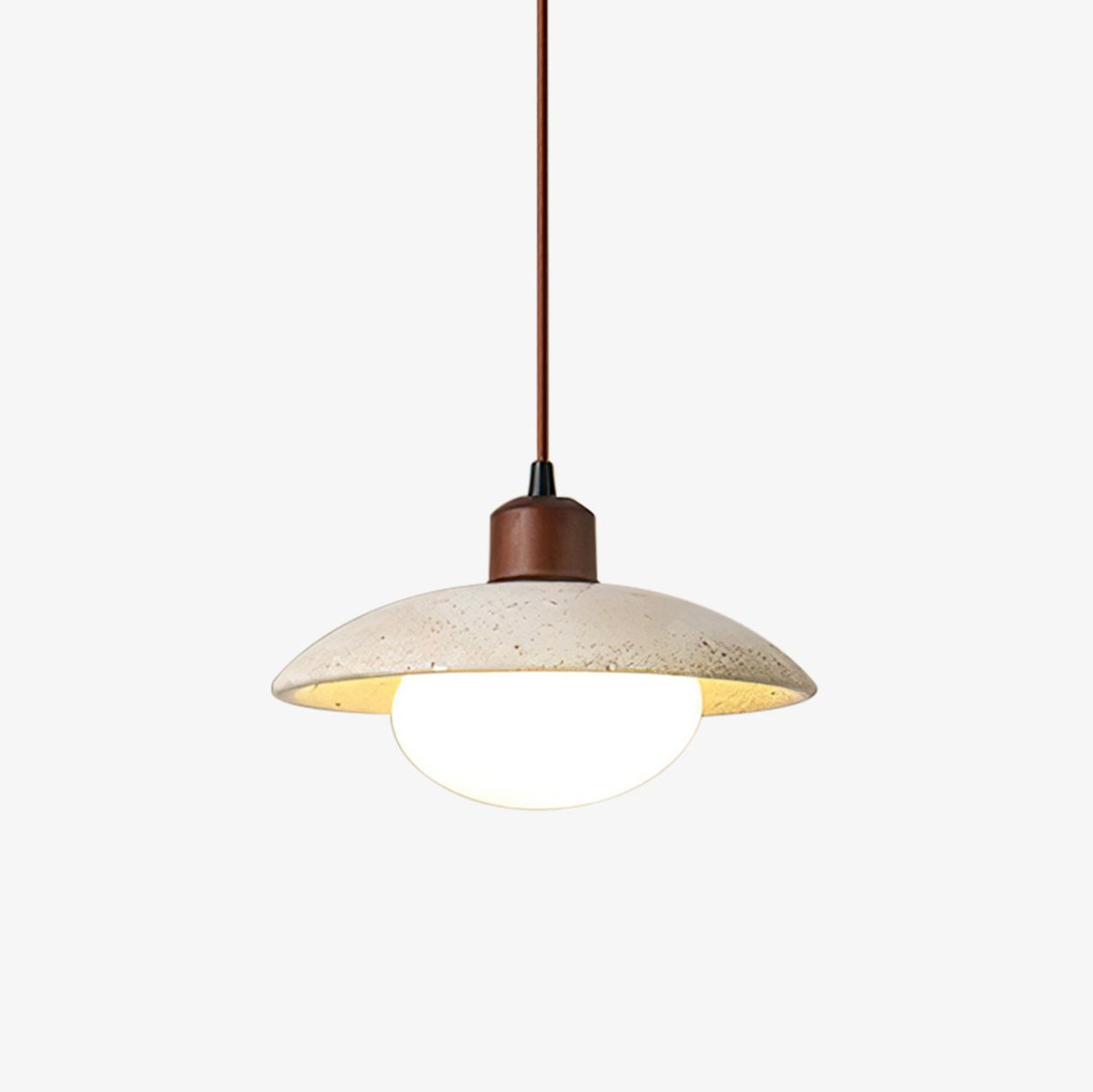 Warm Ambient Glow Travertine Dome Pendant Light