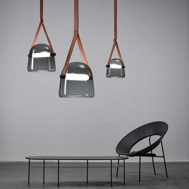 Soft Milky Glow Pendant Light With Nordic Leather-Glass