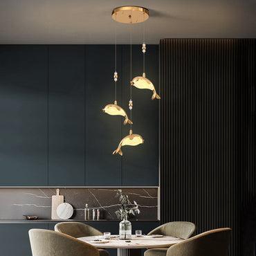 Clear Acrylic And Durable Metal Gold Dolphin Pendant Light