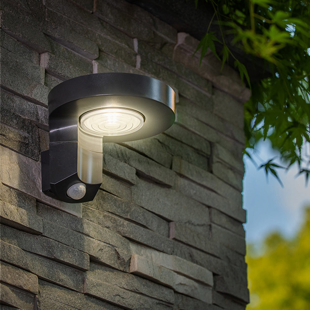 Black Metal IP65 Outdoor Round Sensor Solar Wall Light