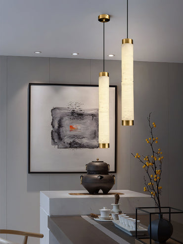 Brass Accents Alabaster Strip Pendant Light