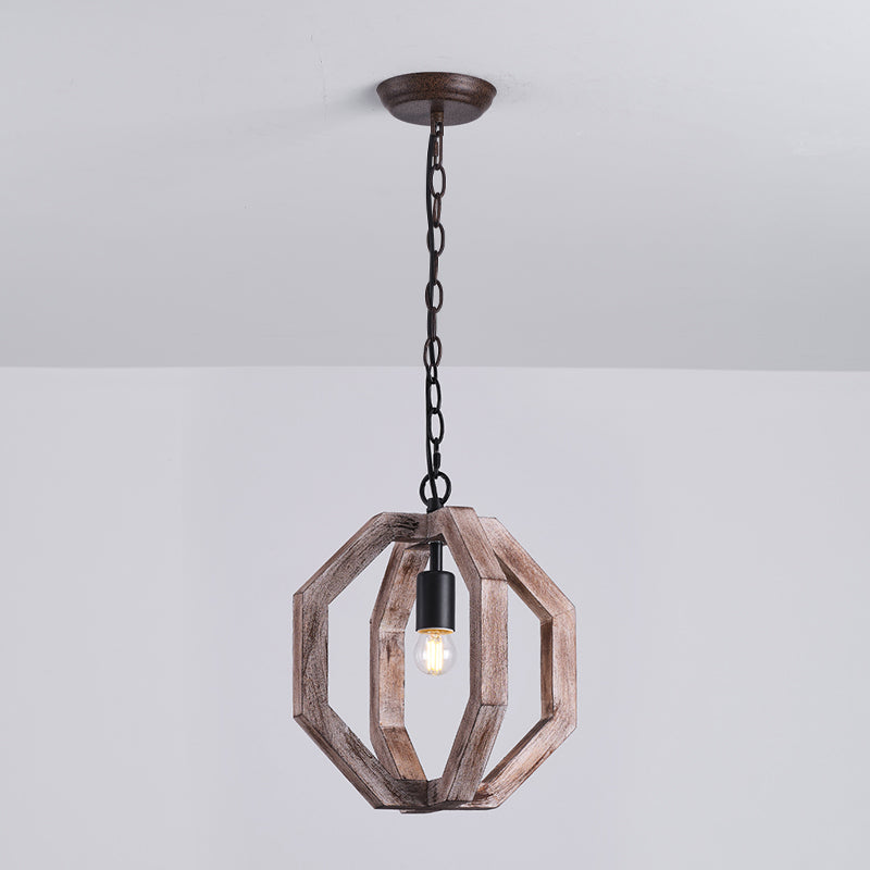 Wooden Shade Pendant Lamp With Creative Iron