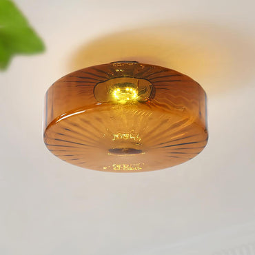 Sunburst Pattern And Warm Glow Amber Glass Ceiling Light