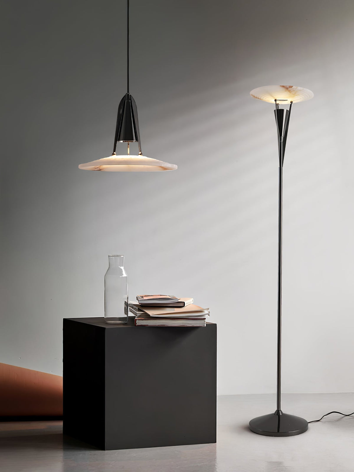 Alabaster Glow Conical Metal Pendant Light