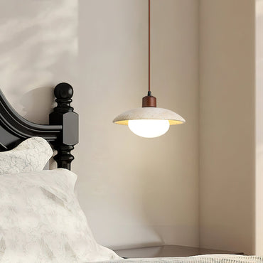 Warm Ambient Glow Travertine Dome Pendant Light