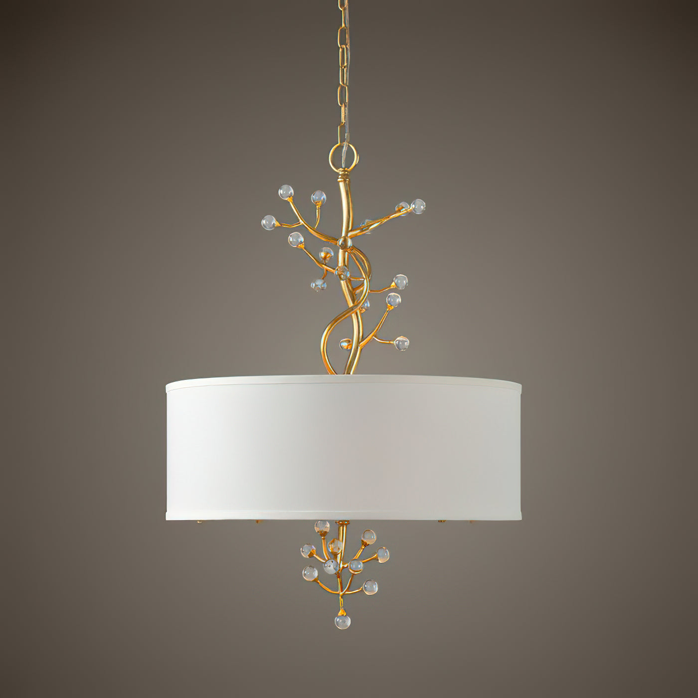 Four Heads Soft Glow Brass Crystal Fabric Pendant Lamp