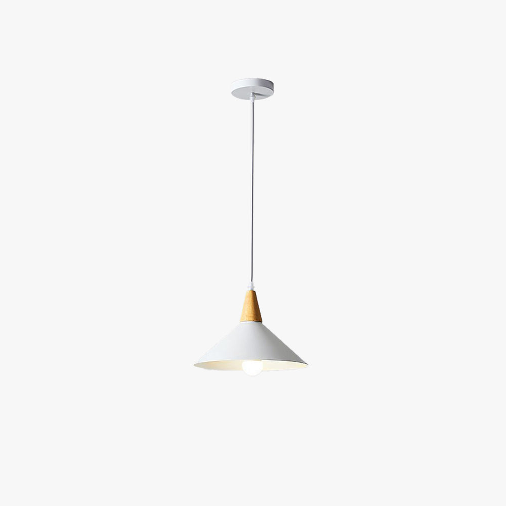 Metal Pendant Light With Natural Wood Finish And Cap-Shaped Design