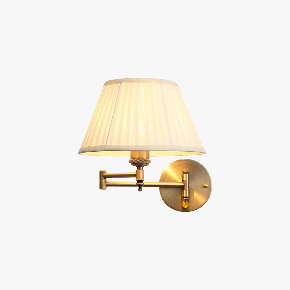 White Beige Adjustable Vintage Pleated Fabric Wall Lamp For Bedroom