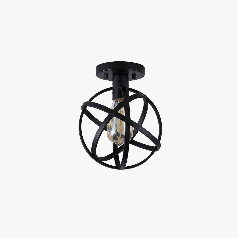 Black Metal Flush Mount Retro Globe Lantern Ceiling Light