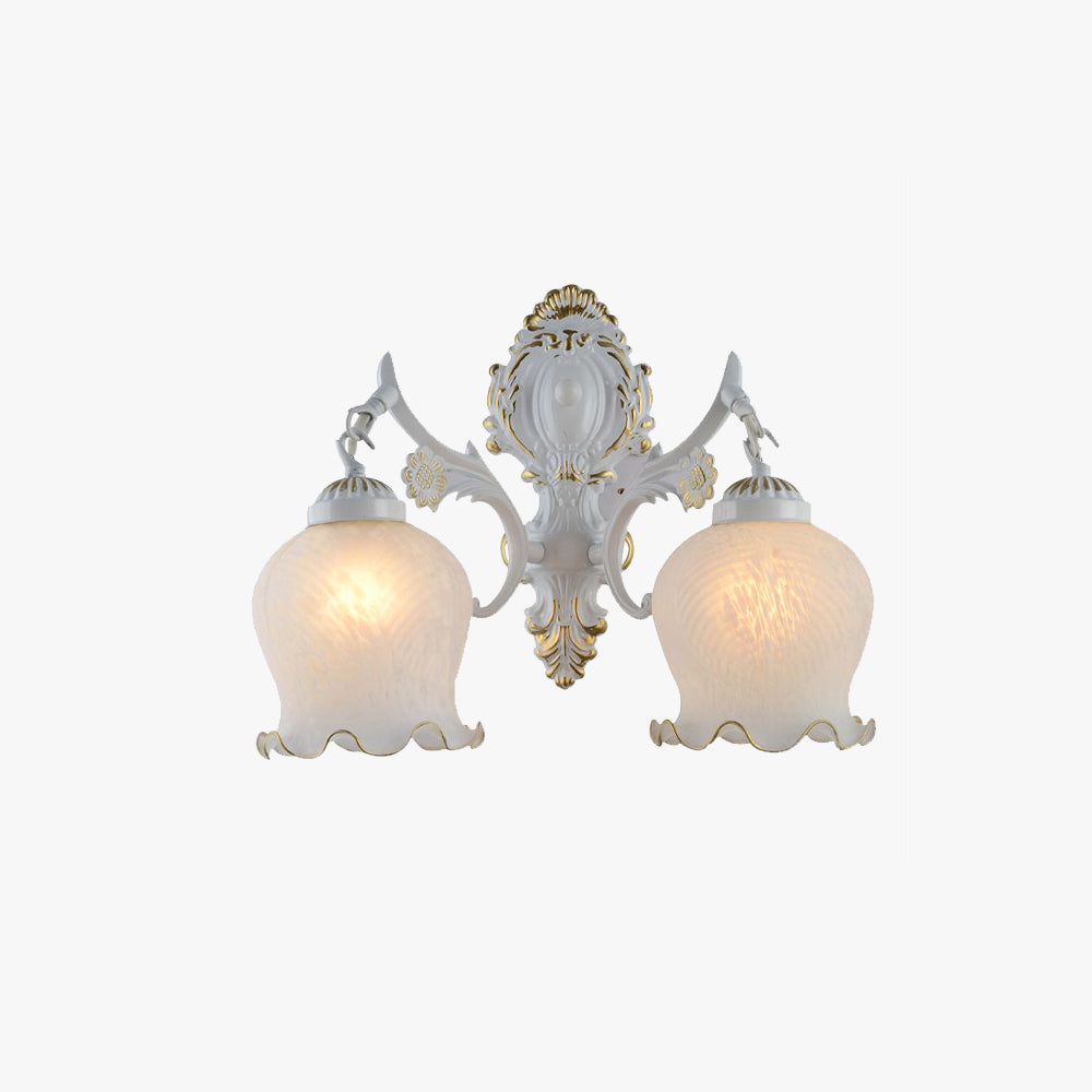 White Bronze Metal and Glass Vintage Flower Wall Lamp