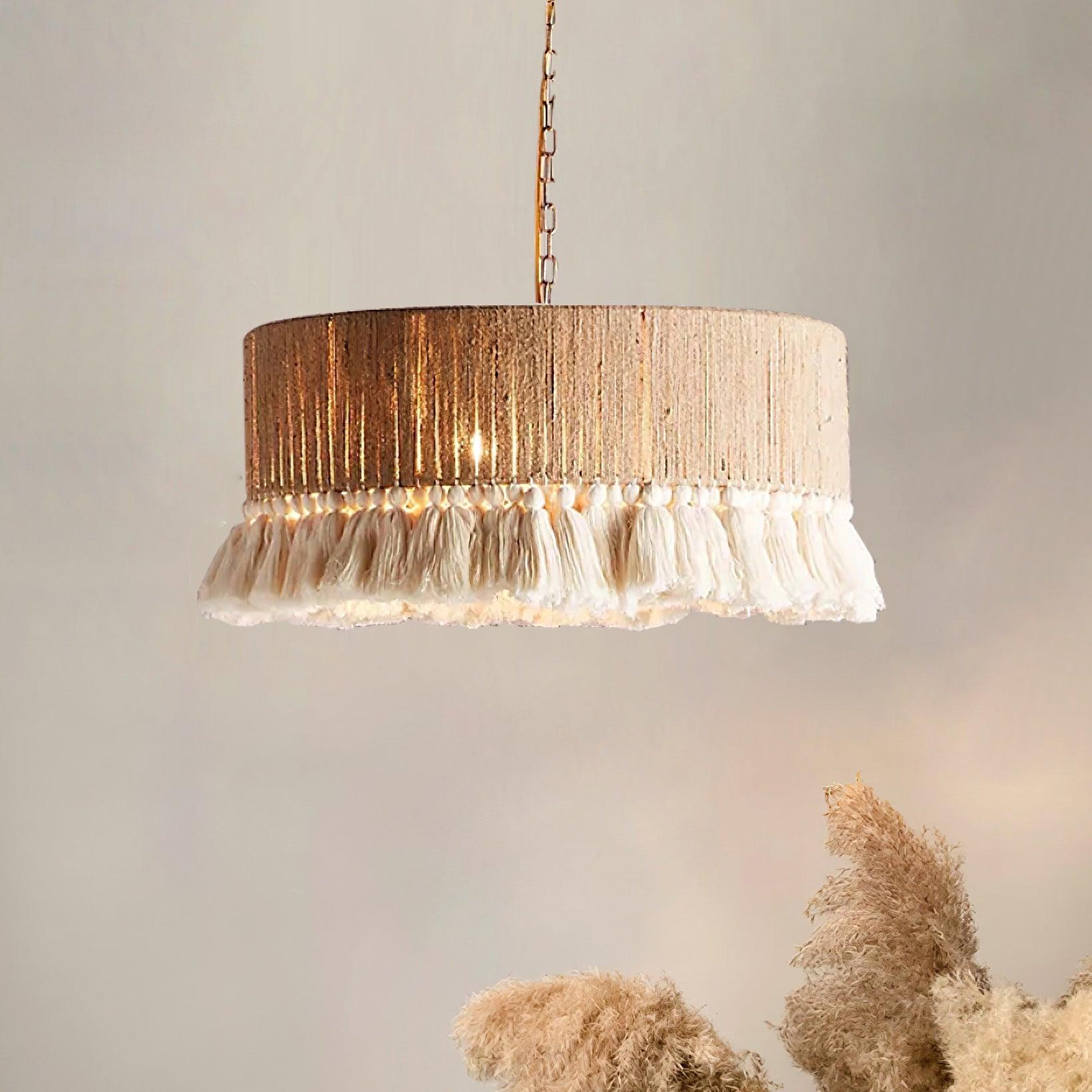 Pendant Lamp With Fringe Shade Boho Cotton Yarn