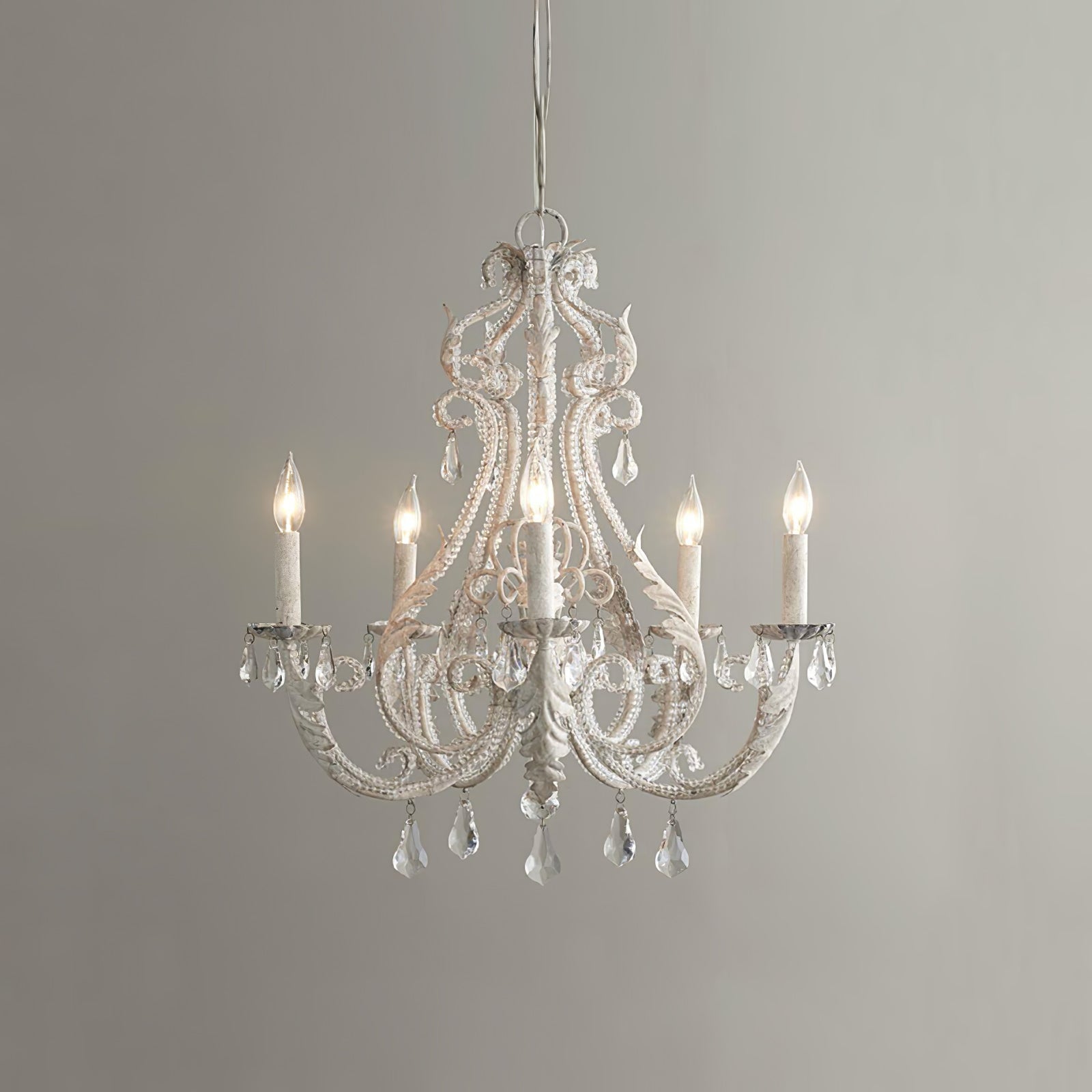 Chandelier With Candle Holder And Crystal Bead Pendant