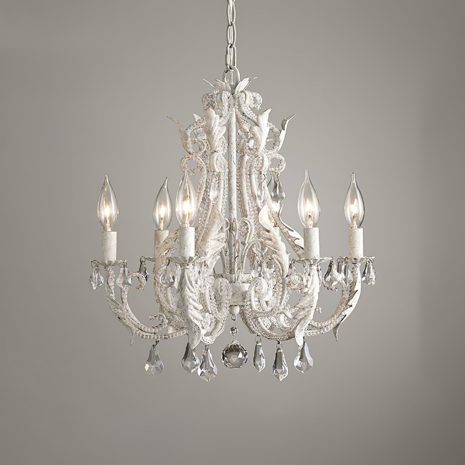 Chandelier With Candle Holder And Crystal Bead Pendant