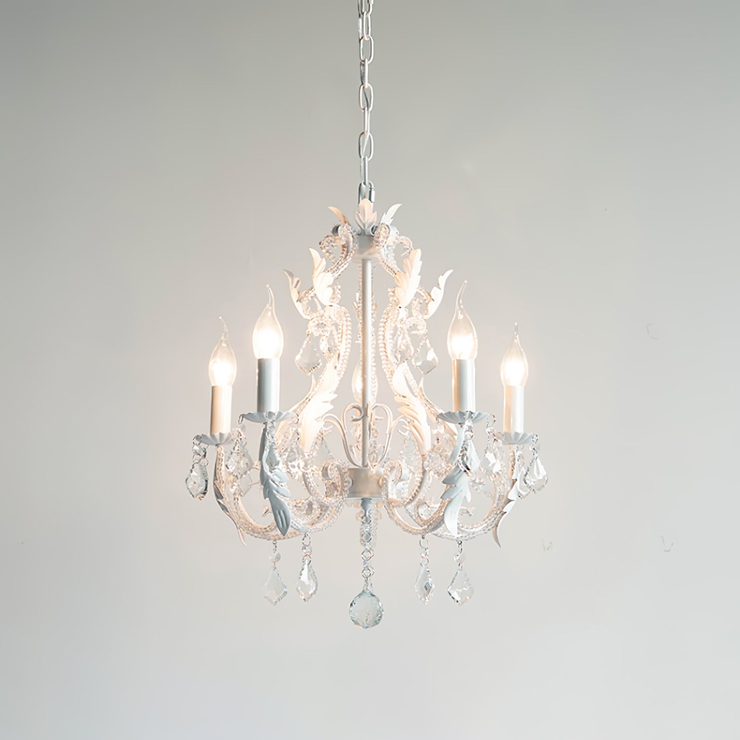 Chandelier With Candle Holder And Crystal Bead Pendant