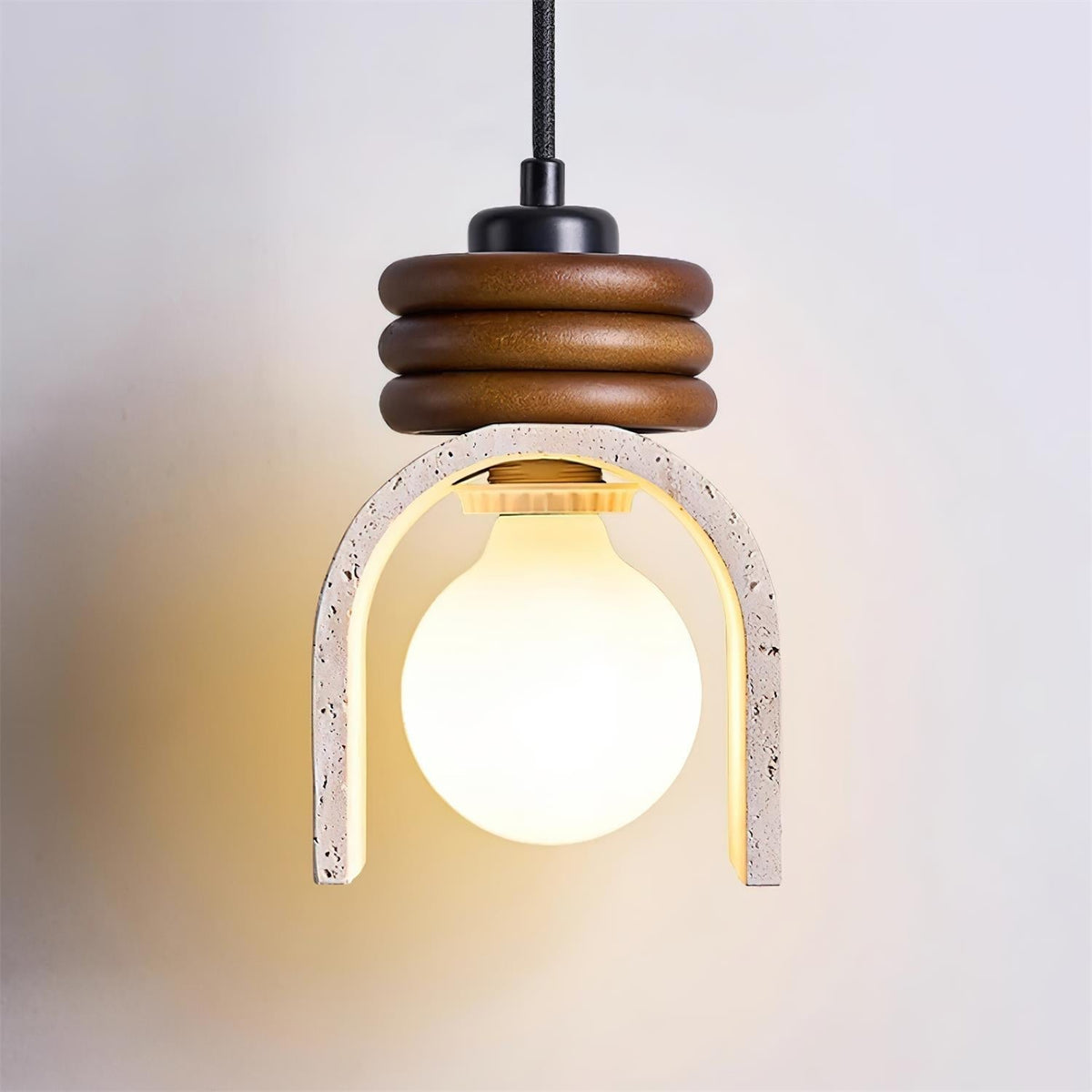 Warm Glow Arched Travertine Pendant Light