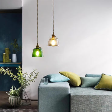 Textured Shade Brass Glass Pendant Lamp