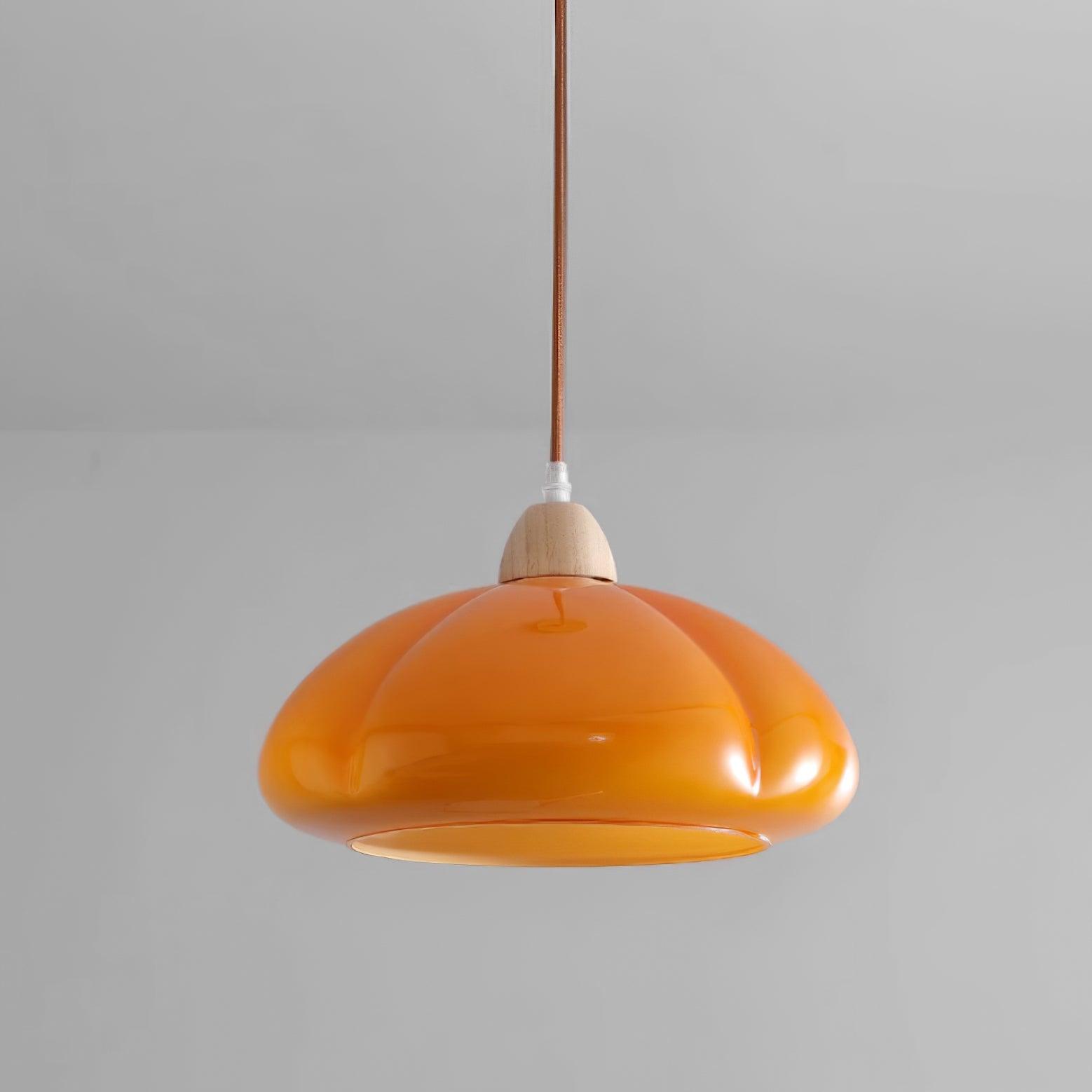 Modern Look Wood Accent Round Glass Shade Pendant Lamp