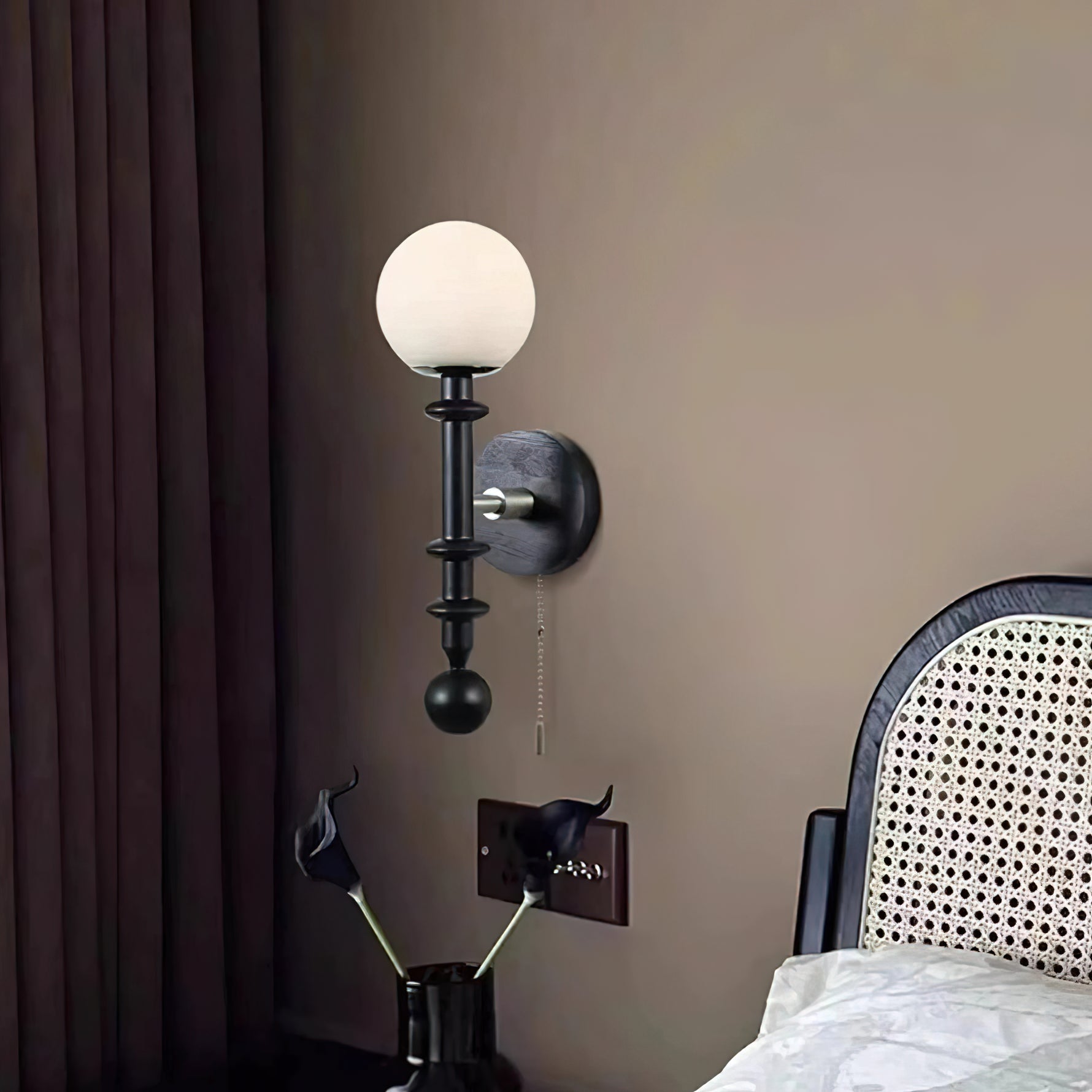 Wood And Glass Globe Wall Light With Damp Rated And E26 E27 Socket