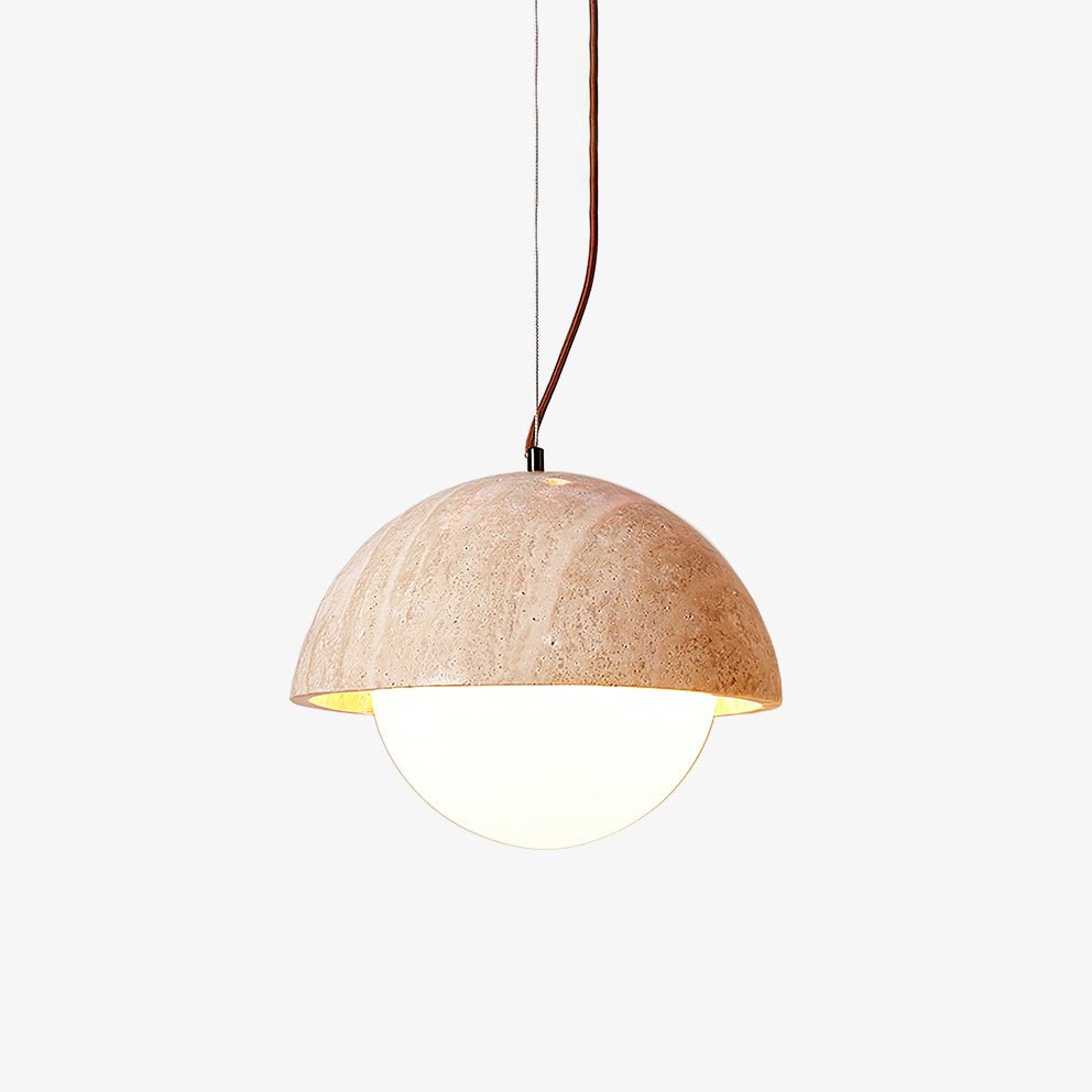 Warm Glow Yellow Dome Travertine Pendant Light