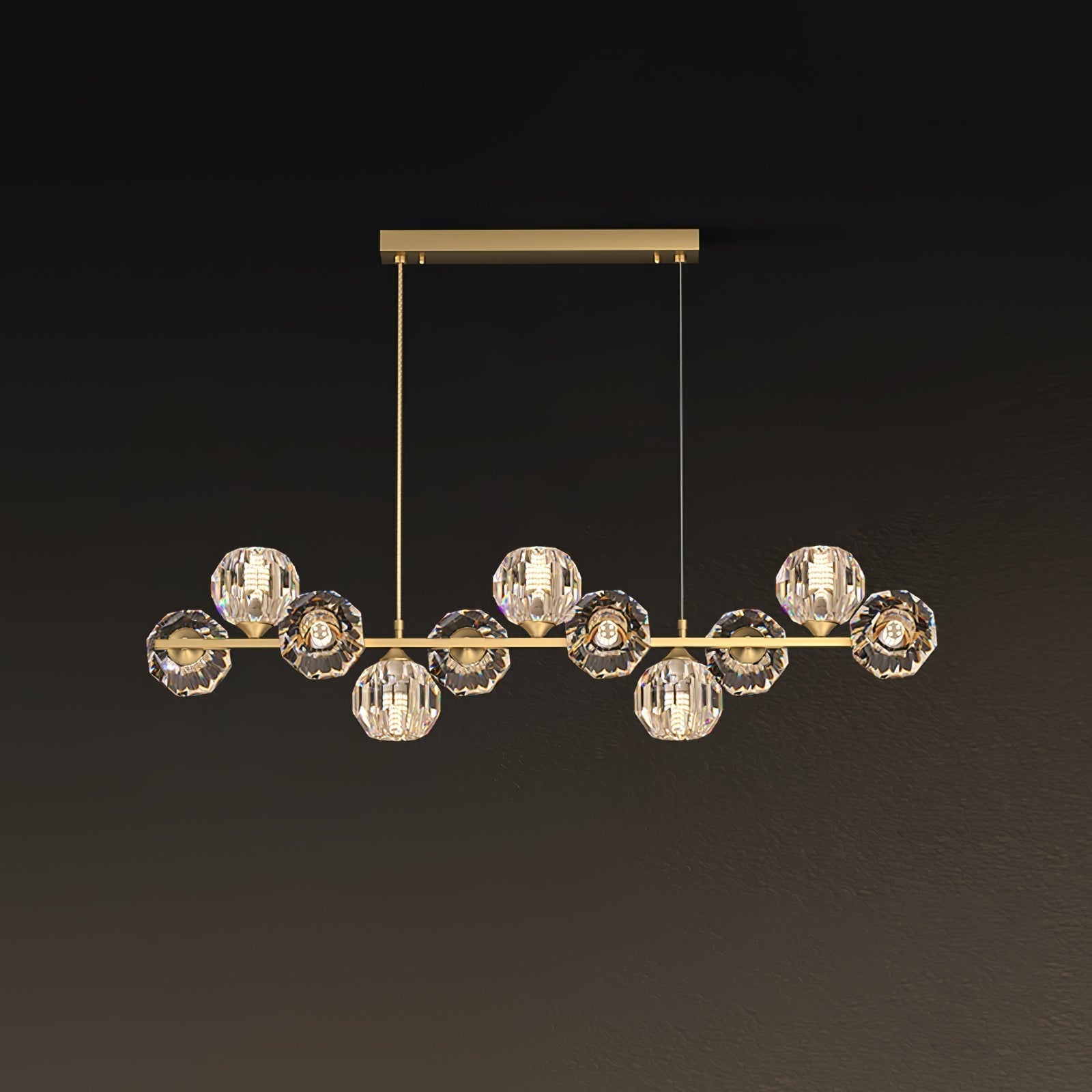 Crystal Globes With Brass Linear LED Pendant Light