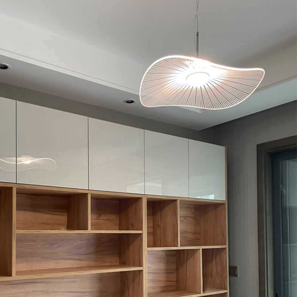 White Finish Metal Pendant Light With Lotus Leaf