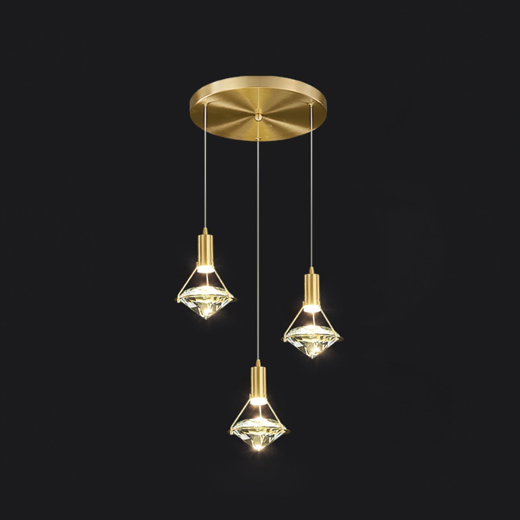 Integrated Led Pendant Lamp With Elegant Brass Crystal