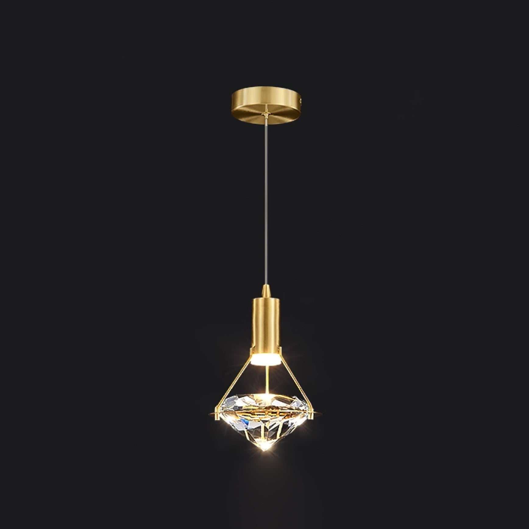 Integrated Led Pendant Lamp With Elegant Brass Crystal