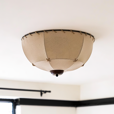 Ceiling Light Handcrafted Walnut Wood And Fabric Shade