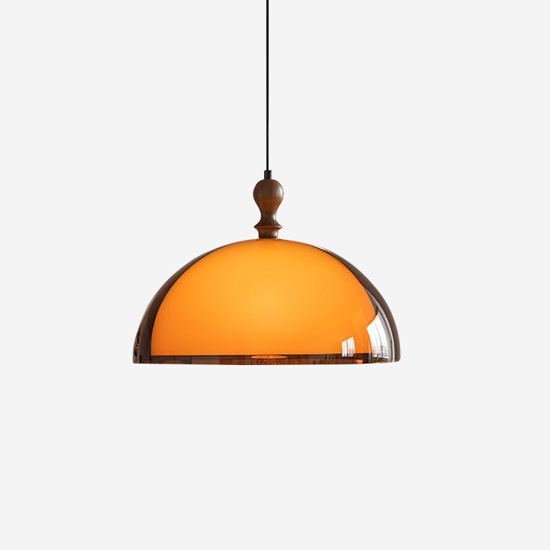 Pendant Lamp With Warm Glow Amber Glass Walnut Wood