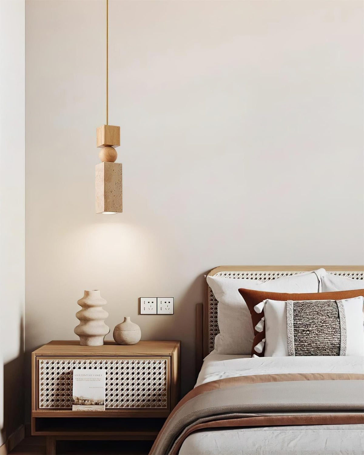 Pendant Light Wood Travertine Geometric Nordic