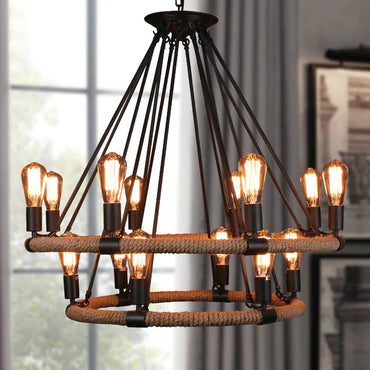 Pendant Light Industrial LED With Hemp Rope Accent