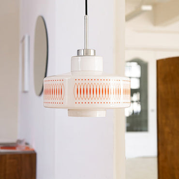 Warm Glow Glass Pendant Light With Geometric Mid Century