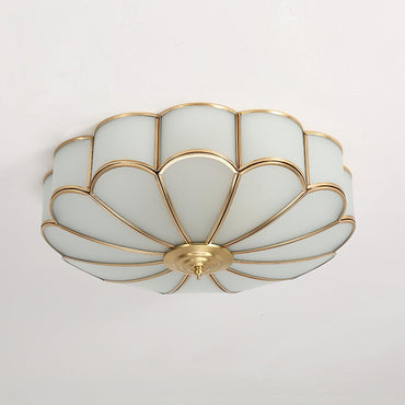 Brass Finish Frosted Glass Ceiling Light With Flower Shape