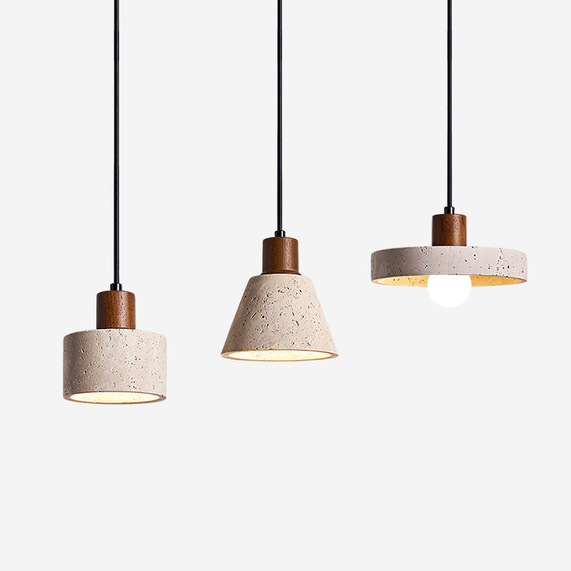 Walnut Wood Cluster Pendant Light With Travertine