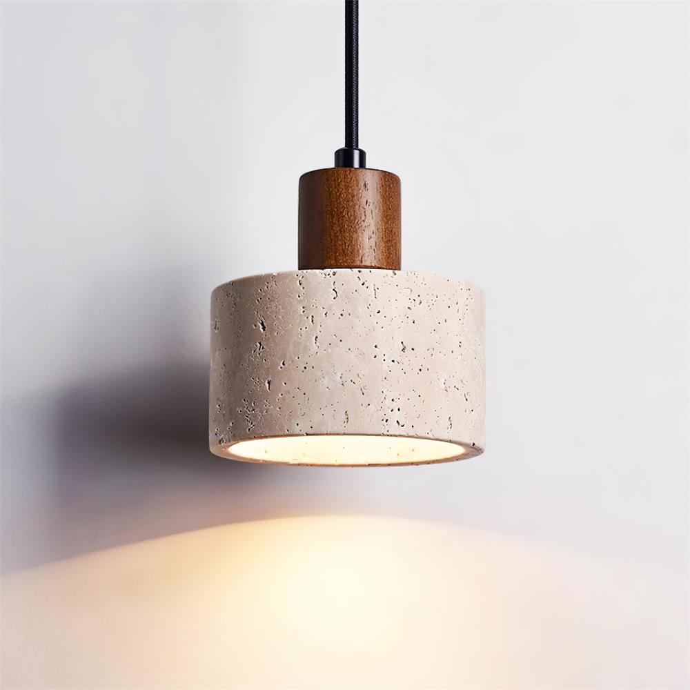 Walnut Wood Cluster Pendant Light With Travertine