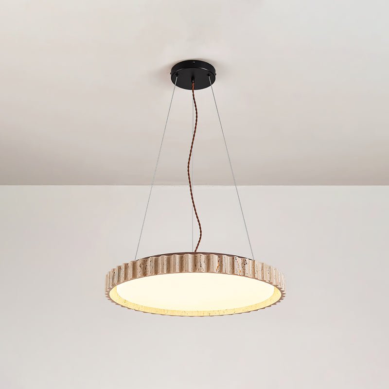 Circular Travertine Pendant Light With Warm Glow