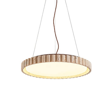 Circular Travertine Pendant Light With Warm Glow