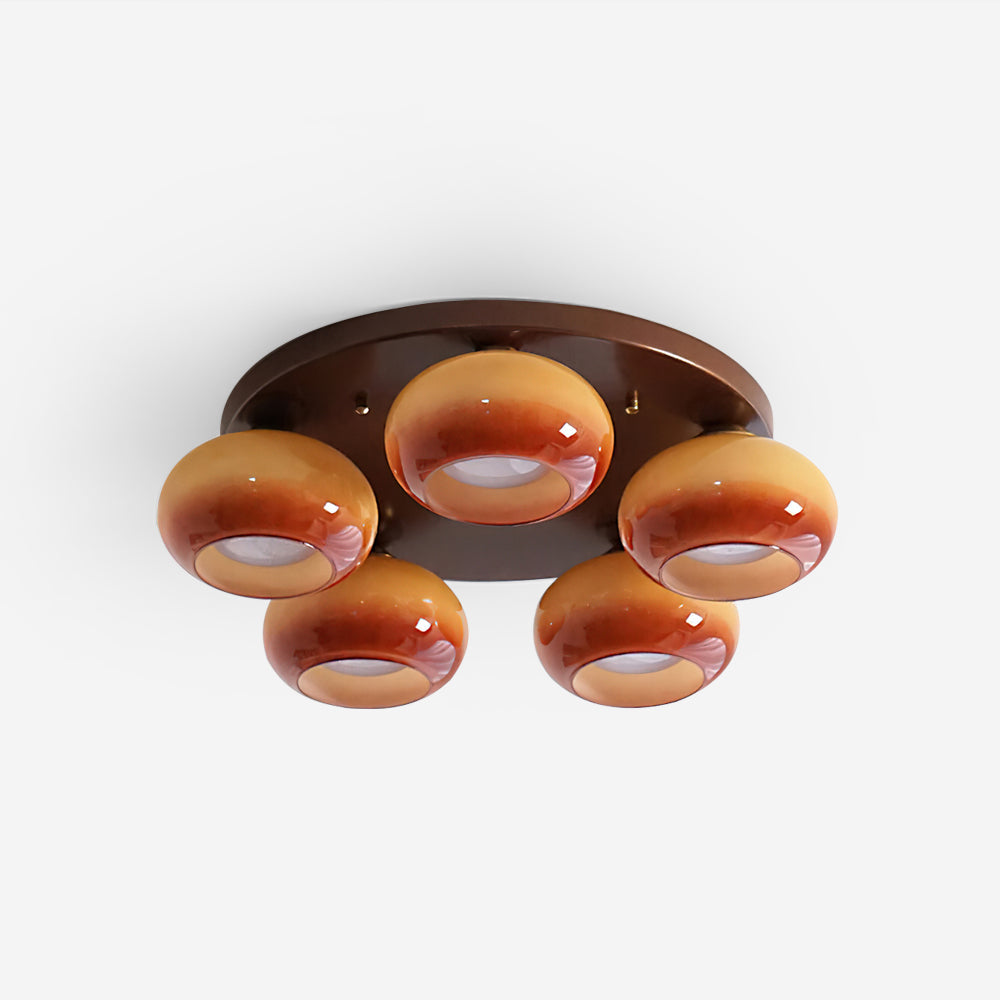 Flush Mount Ceiling Light Five Light Amber Glass