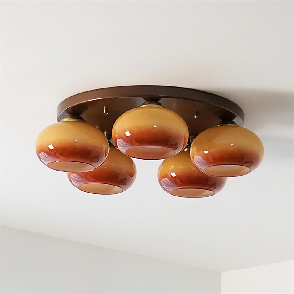 Flush Mount Ceiling Light Five Light Amber Glass