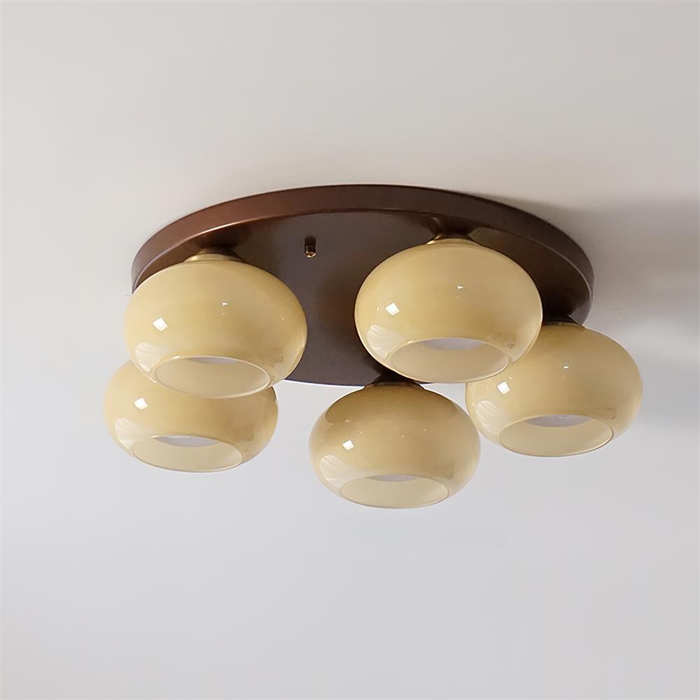 Flush Mount Ceiling Light Five Light Amber Glass