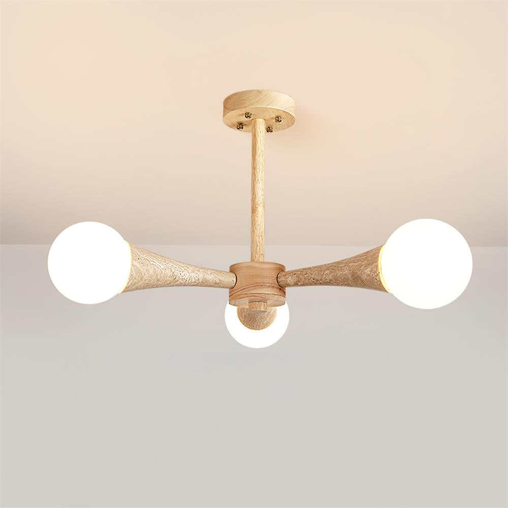 Ceiling Light Branching Travertine Arm Flush Mount With Opal Glass