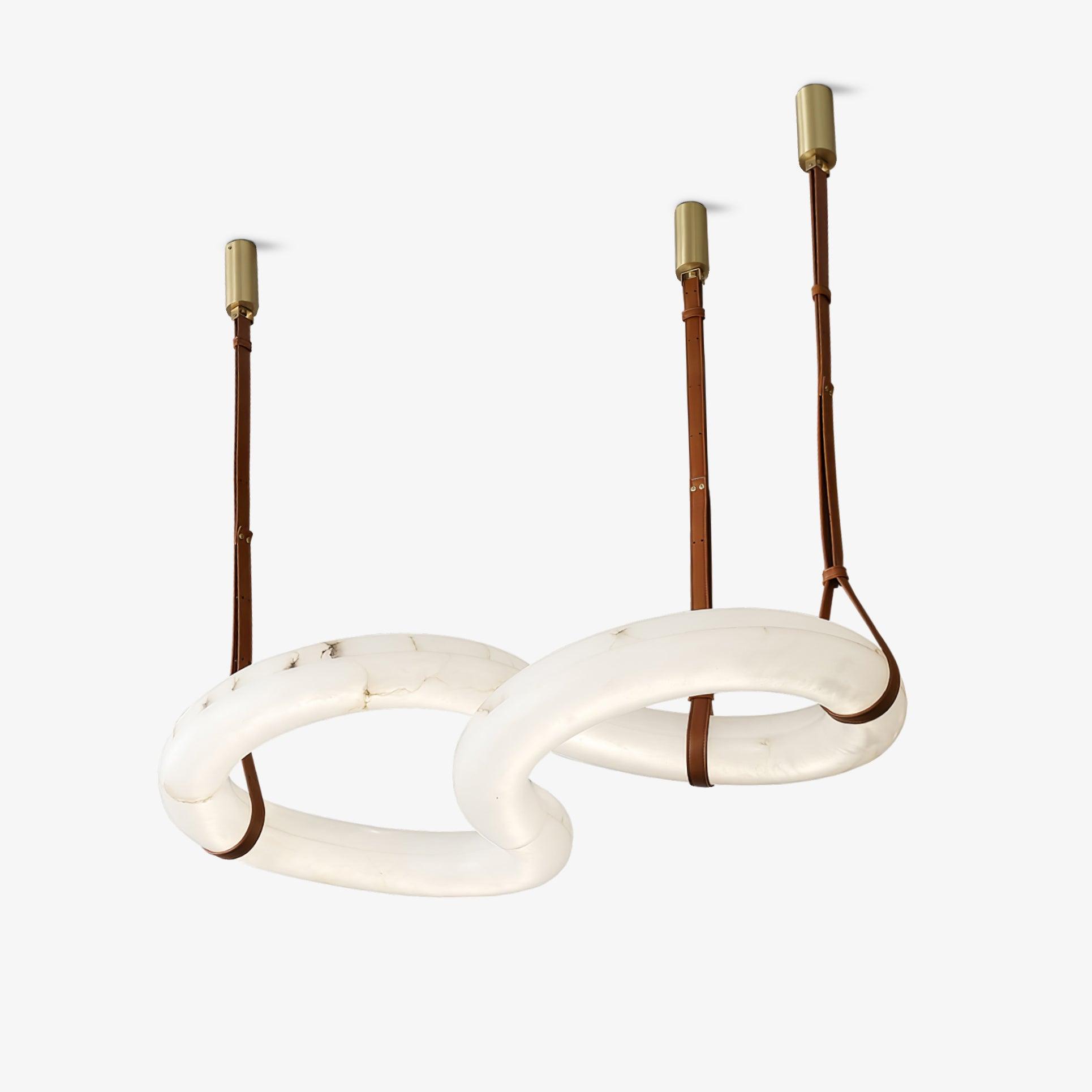 Warm Glow Alabaster Pendant Light With Leather Straps