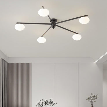 Glass Ceiling Light Modern Black With White Oval Shade