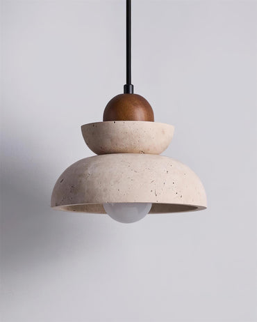 Éclairage Chaleureux Lampe Pendante Beige et Bois Travertin